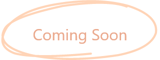 A peach-colored oval with the words "Coming Soon" written inside in matching peach text.