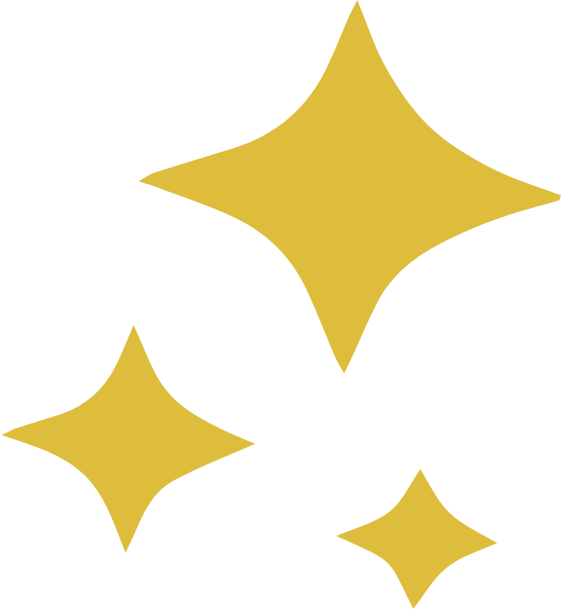 Three yellow star-shaped sparkles of different sizes on a transparent background.