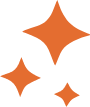 Three orange star-shaped sparkles of varying sizes appear on a white background.