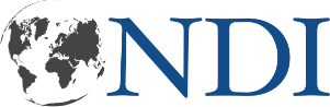 A logo featuring a globe illustration followed by the letters "NDI" in blue.