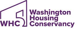 Logo of Washington Housing Conservancy with purple text and a graphic of a stylized house outline.