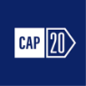 Blue and white rectangle logo with "CAP" in a square and "20" in an arrow pointing right.