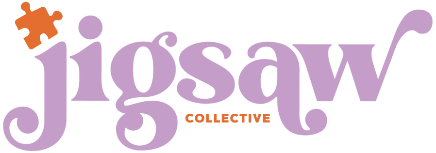 Logo of "Jigsaw Collective" in purple cursive font with an orange puzzle piece in the top left corner.